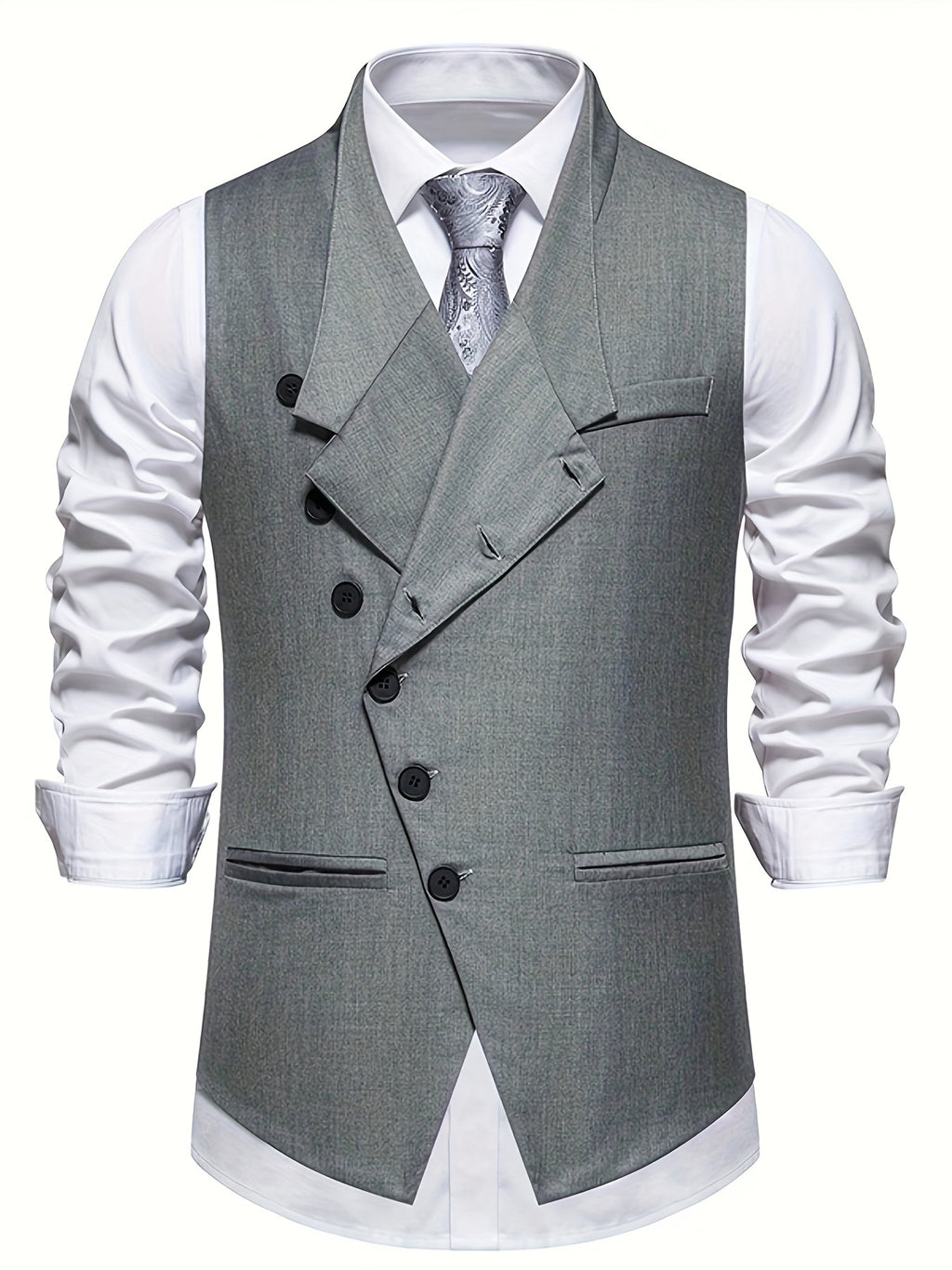 Stylish Men's Single-Breasted Suit Vest, Party Wedding Stage Slant Button Half-Notch Lapel Vest