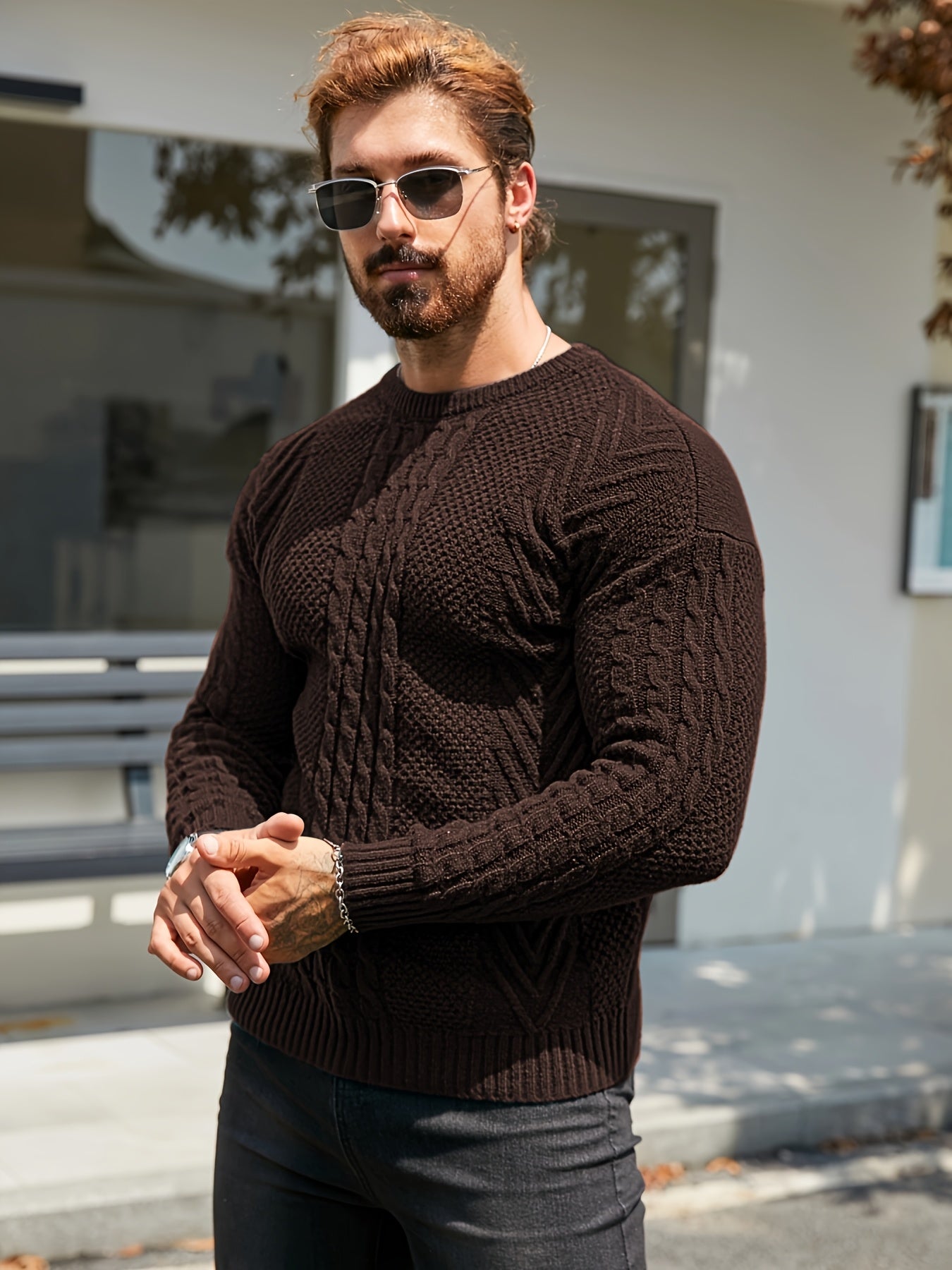 Men's Autumn and Winter Fashion Knit Crew Neck Pullover Warm Casual Sweater