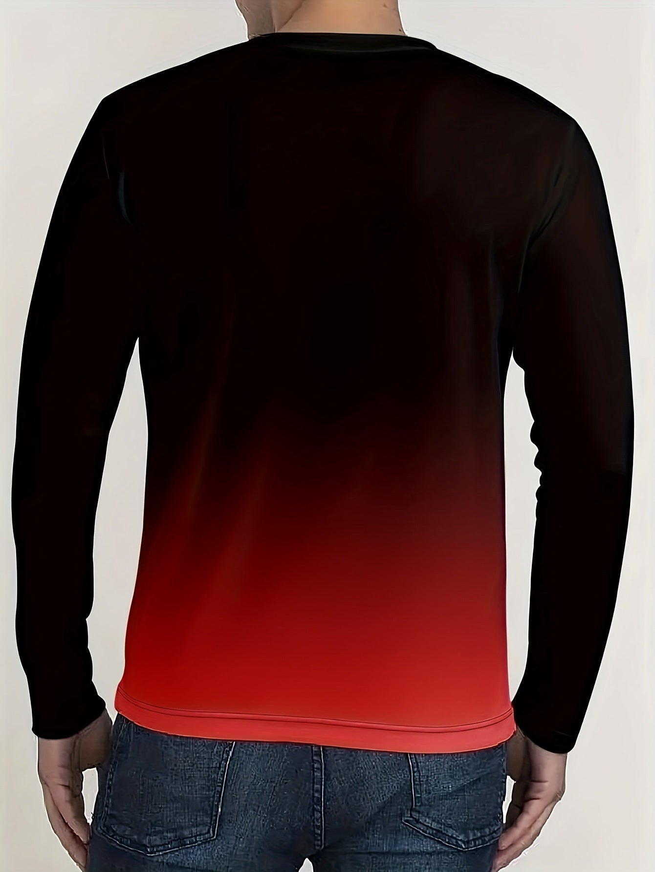 [Gradient Long Sleeve] Men'S Long Sleeve T-Shirt - Soft Stretch Fabric, Black to Turquoise/Orange/Gray Gradient, Formal & Halloween Costume Tee - Machine Washable Everyday Shirt for Year-Round Wear, Versatile Clothing, Stylish Top, Comfortable Fit, Pullov