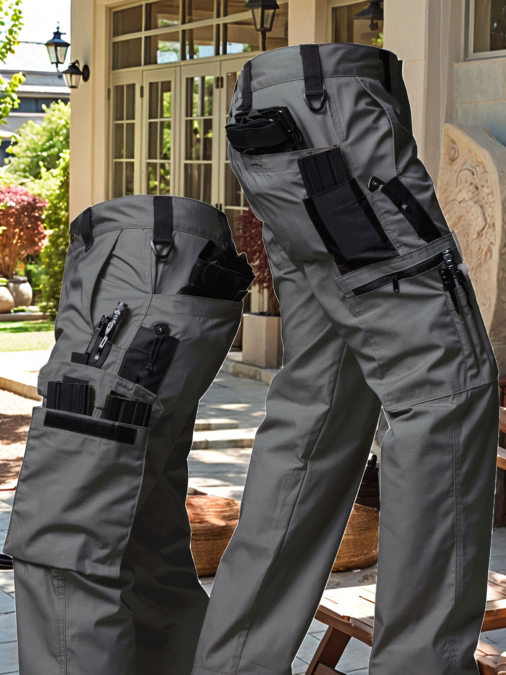 Men's Tactical Work Pants with Multi-Pocket Zipper System, Heavy-Duty Breathable All-Season Outdoor Cargo Trousers for Hiking, Cycling, Hunting, & Work - Adjustable Waist (No Belt Included) - Tear-Resistant Training Pants