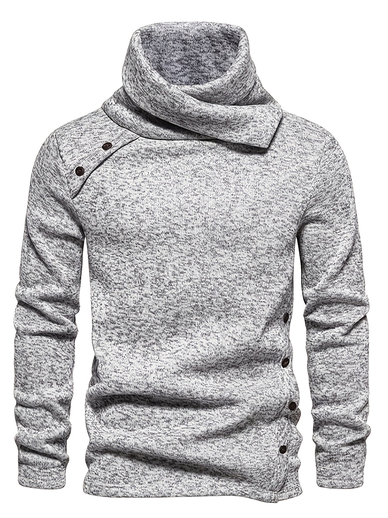 Men's Vintage Button- Stacked Neck Collar Sweater - Solid Color Casual Button-Front Neckline, Machine Washable Long Sleeve Blouse for Spring/Fall Layering (Office & Smart-Casual) - Solid Color Regular Fit Button-Up Shirt