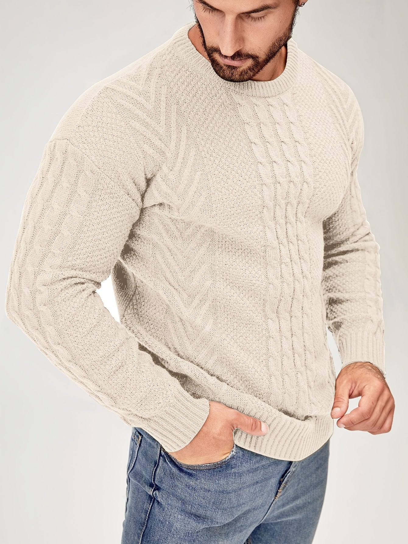Men's Autumn and Winter Fashion Knit Crew Neck Pullover Warm Casual Sweater