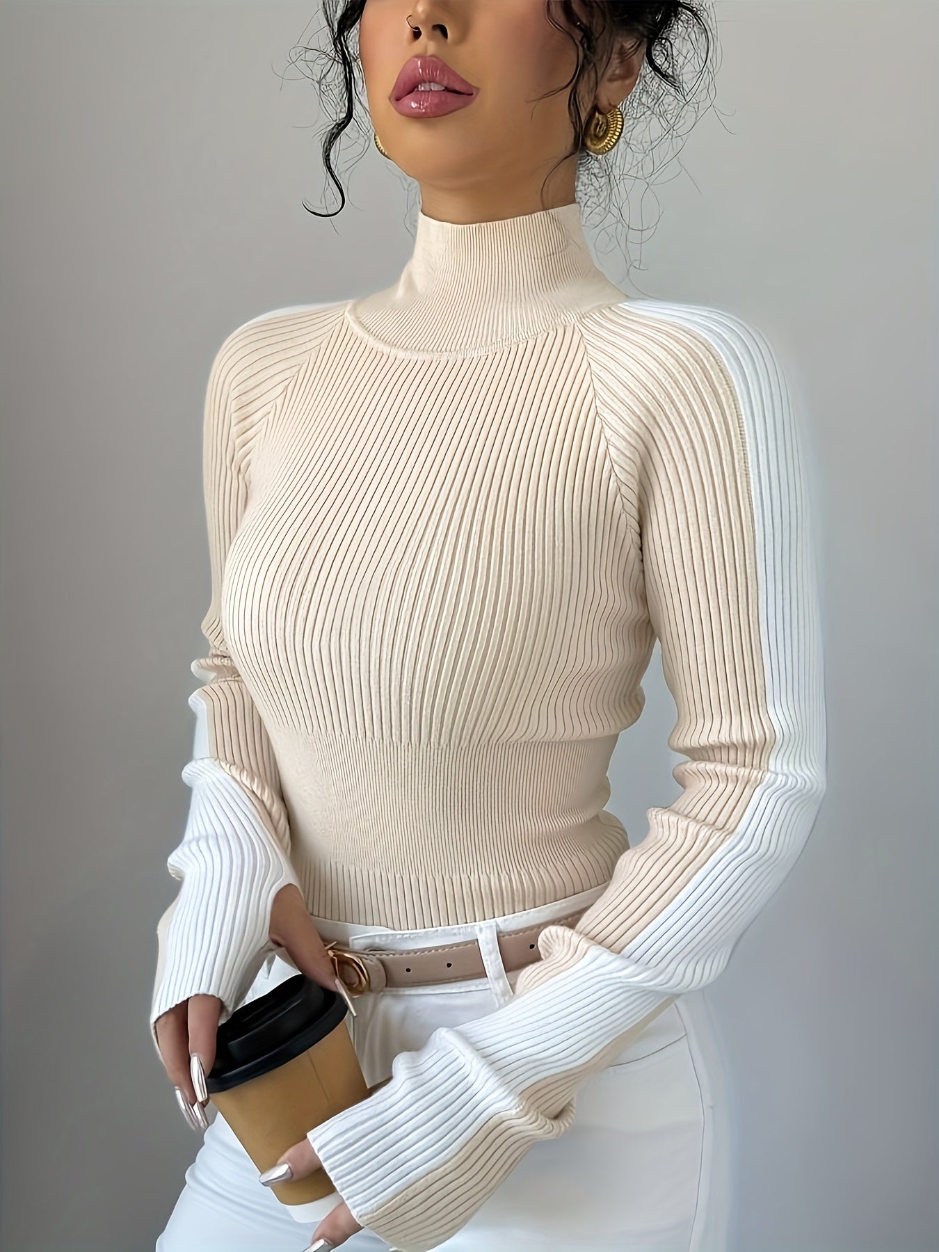 Color Block High Neck Comfortable Soft Turtleneck | Elegant Fall/Winter Layering Top