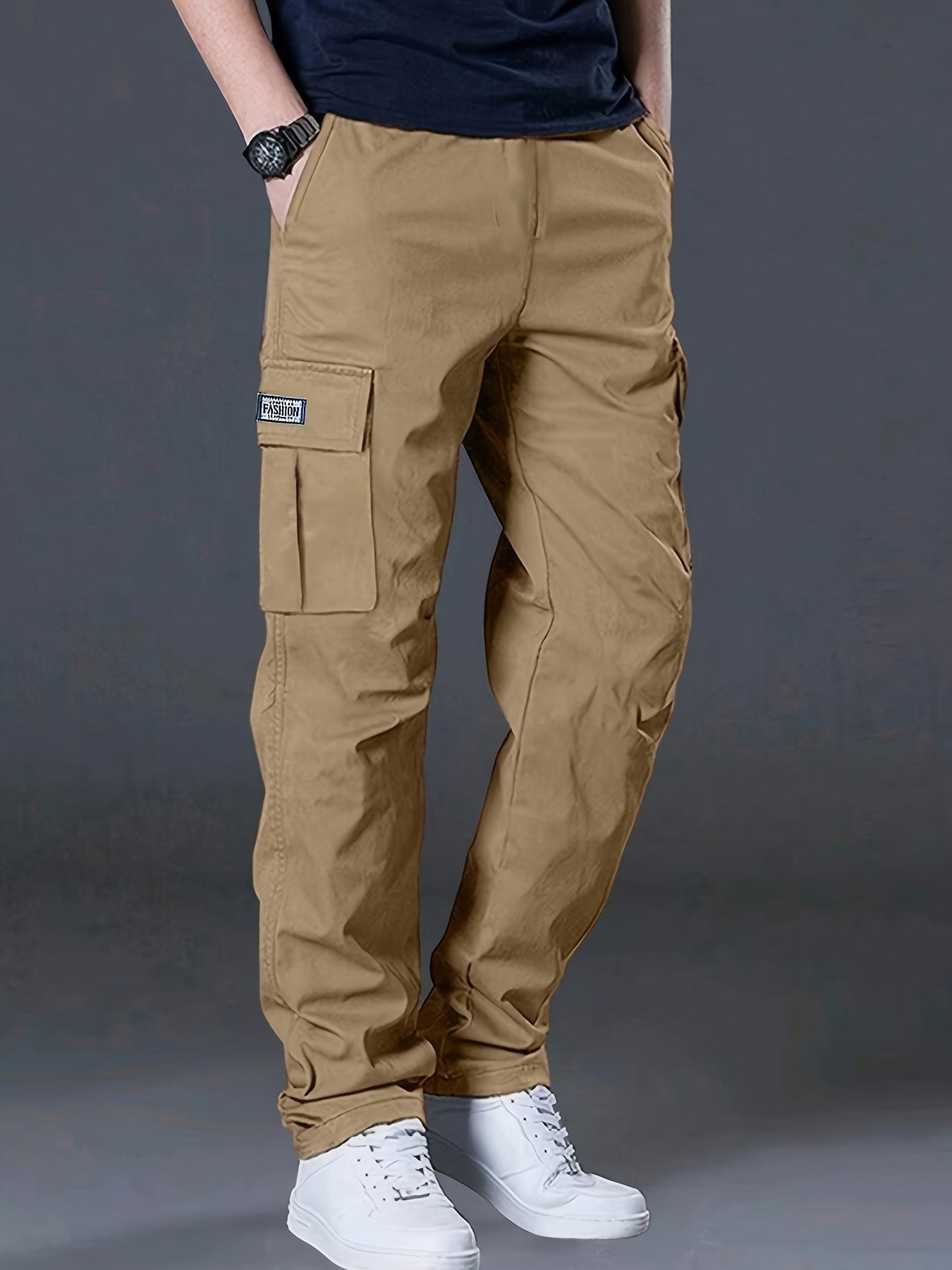 Men's Heavy-Duty Pants with Multi-Pocket Design - Straight-Leg Cargo Trousers, Adjustable Drawstring Waist, All-Season Casual Outdoor & Workwear (Compatible for,, Travel) - Solid Color, Hand Wash/Dry Clean)