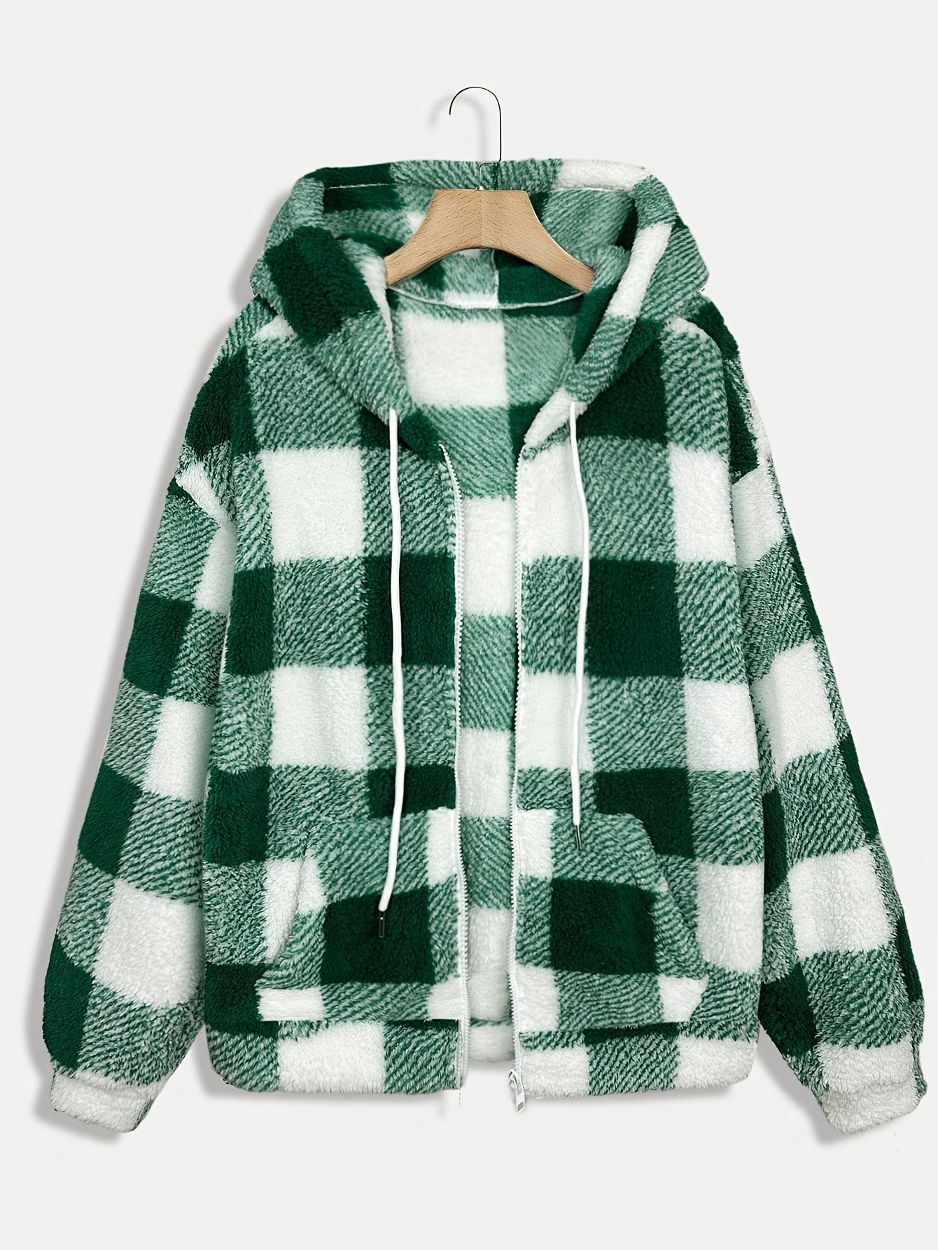 Women'S Plaid Fleece Coat - Mustard-Yellow & Checkered Winter Warmth, Soft Plush Jacket with Full-Zip Front Closure, Cozy Casual Outerwear for Fall & Winter, Winter Clothing, Fall Fashion, Stylish Outerwear, Fashion Lovers