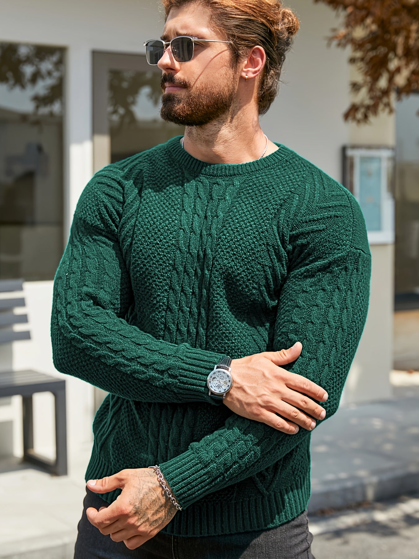 Men's Autumn and Winter Fashion Knit Crew Neck Pullover Warm Casual Sweater