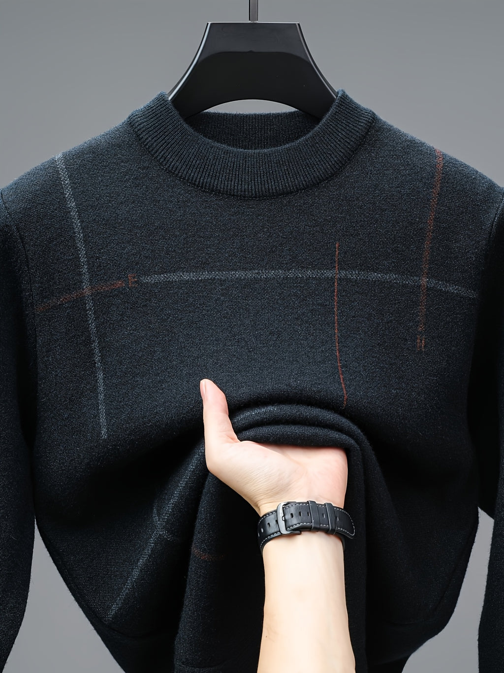 Men's Long Sleeve Sweater - Soft Knit Sweater for Fall/Winter - Layering Essential for Office, Casual Outfits - Black & Brown Accent Pullover - Ideal Father's Day Gift for Dad, Husband, Boyfriend - Everyday & Formal Wear - Knit Sweater - Winter Clothing -