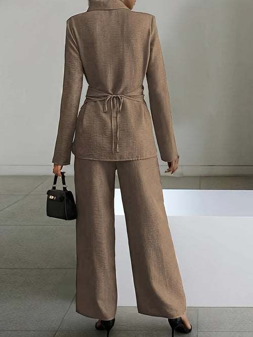 An Elegant And Minimalist Short Hem Top Paired with Wide-Leg Pants.