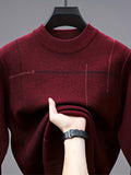 Men's Long Sleeve Sweater - Soft Knit Sweater for Fall/Winter - Layering Essential for Office, Casual Outfits - Black & Brown Accent Pullover - Ideal Father's Day Gift for Dad, Husband, Boyfriend - Everyday & Formal Wear - Knit Sweater - Winter Clothing -