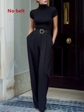 Women'S Turtleneck Top And High-Waisted Pants Business Two-Piece Set (Belt Not Included)