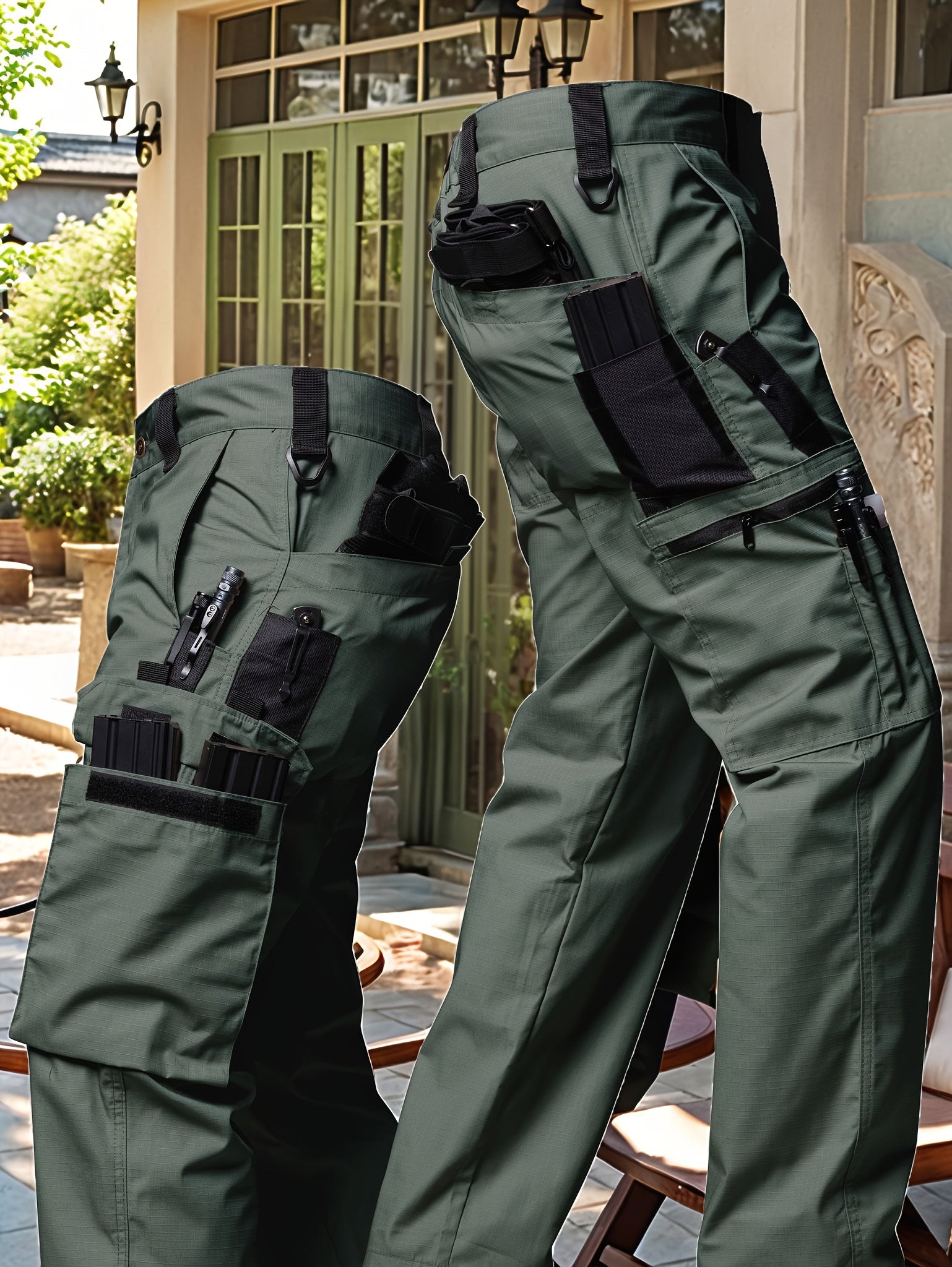 Men's Tactical Work Pants with Multi-Pocket Zipper System, Heavy-Duty Breathable All-Season Outdoor Cargo Trousers for Hiking, Cycling, Hunting, & Work - Adjustable Waist (No Belt Included) - Tear-Resistant Training Pants