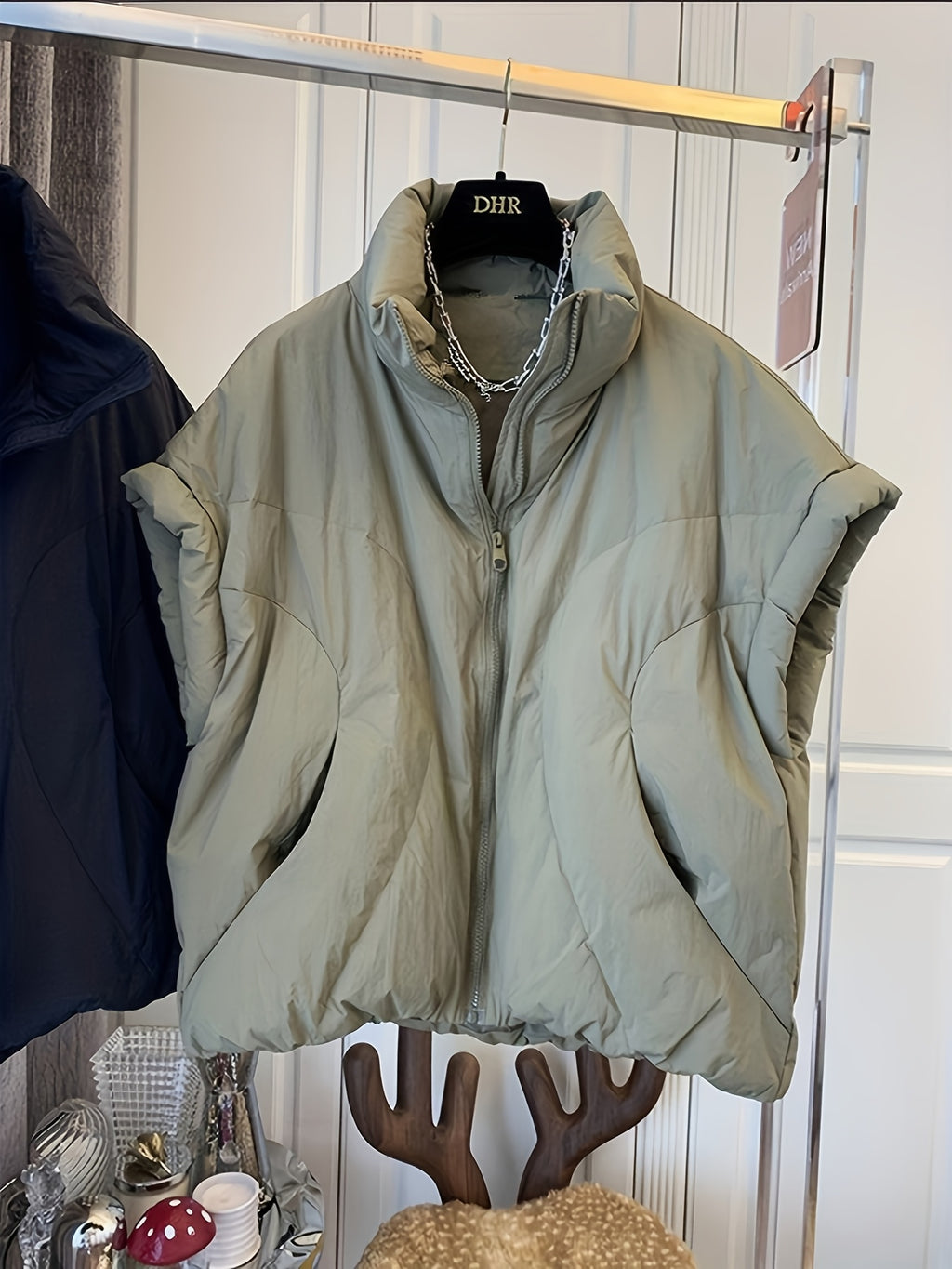 Women'S Green Vintage Casual Sleeveless Quilted Vest Jacket