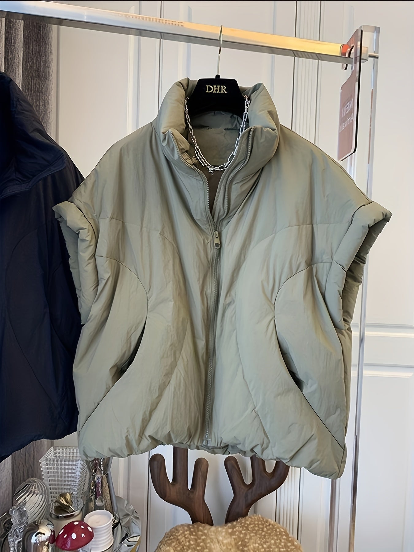 Women'S Green Vintage Casual Sleeveless Quilted Vest Jacket