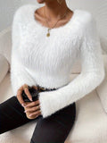 2025 Autumn & Winter New Women's Fluffy Cropped Sweater, Soft and Comfortable, Crew Neck, Long Sleeve, Fashionable and Stylish