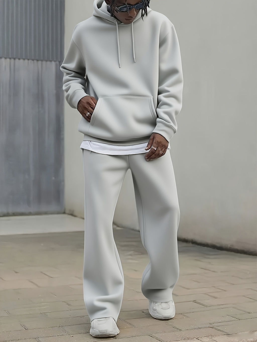 Men's Two-piece Set, Casual Round Neck Long Sleeved Hooded Sweatshirt And Sweatpants Set Sportswear Set Spring and Autumn Style Men's Leg Open Cardigan Sports Suit