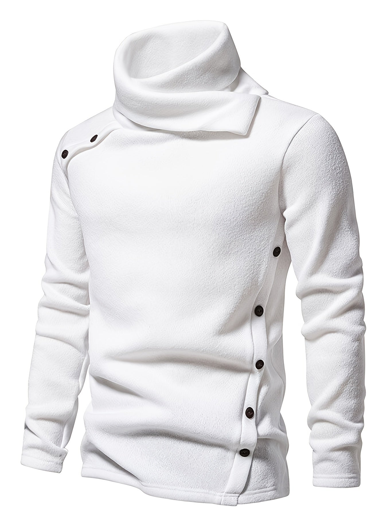 Men's Vintage Button- Stacked Neck Collar Sweater - Solid Color Casual Button-Front Neckline, Machine Washable Long Sleeve Blouse for Spring/Fall Layering (Office & Smart-Casual) - Solid Color Regular Fit Button-Up Shirt