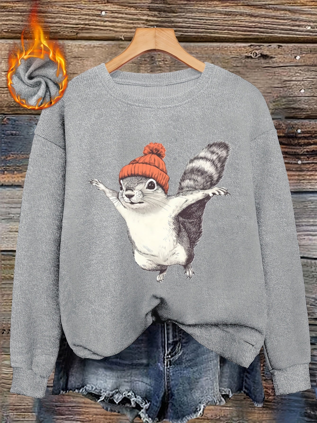 2025 Winter New Women's Warm Fabric Sweatshirt with Cute Cartoon Squirrel Print, Loose Fit Round Neck Fashion Casual Base Layer Versatile Pullover Shirt, Elegant Commuter Style for Autumn and Winter, Christmas Clothing, Christmas Gift, Gift for Mom
