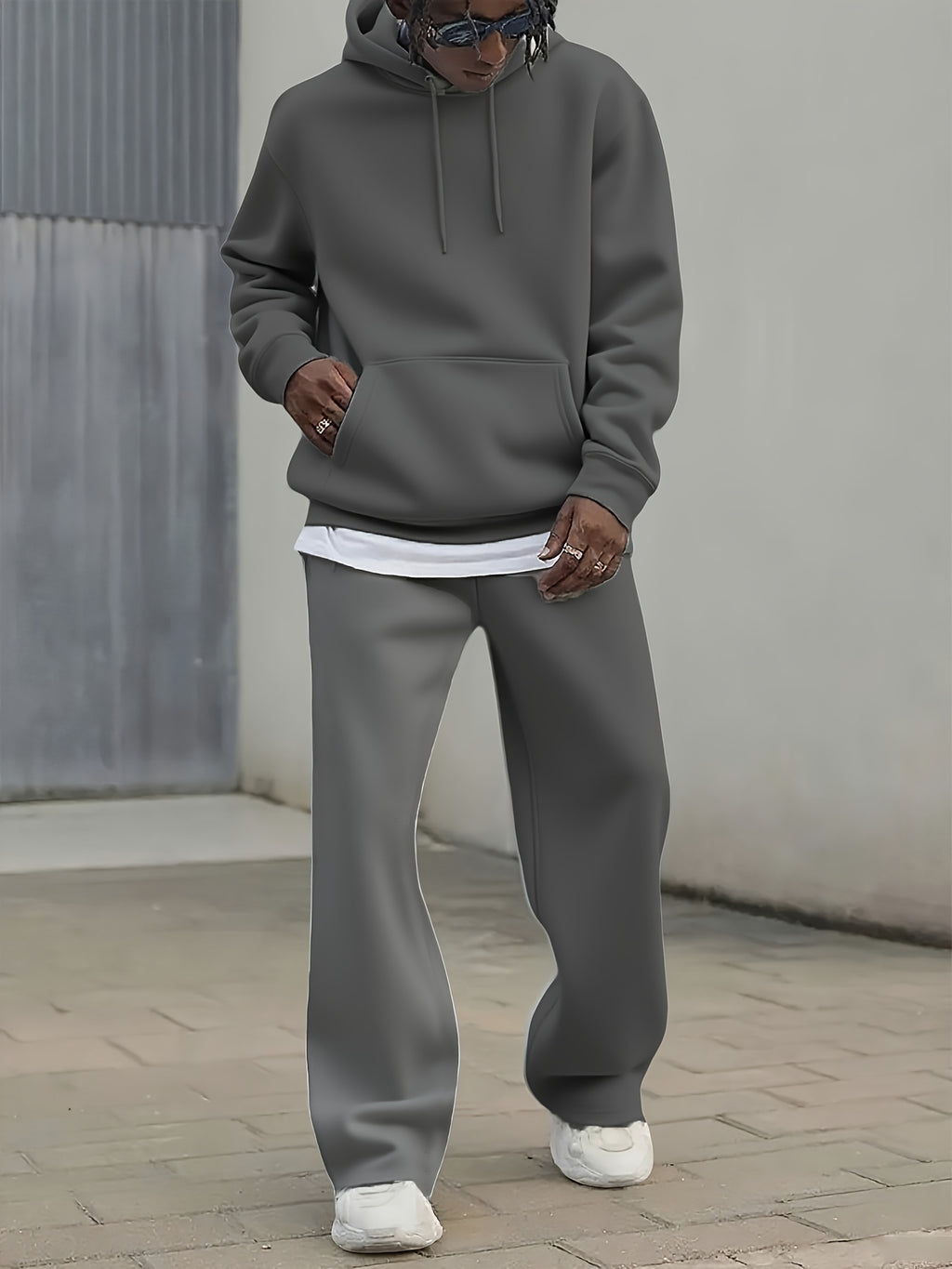 Men's Two-piece Set, Casual Round Neck Long Sleeved Hooded Sweatshirt And Sweatpants Set Sportswear Set Spring and Autumn Style Men's Leg Open Cardigan Sports Suit