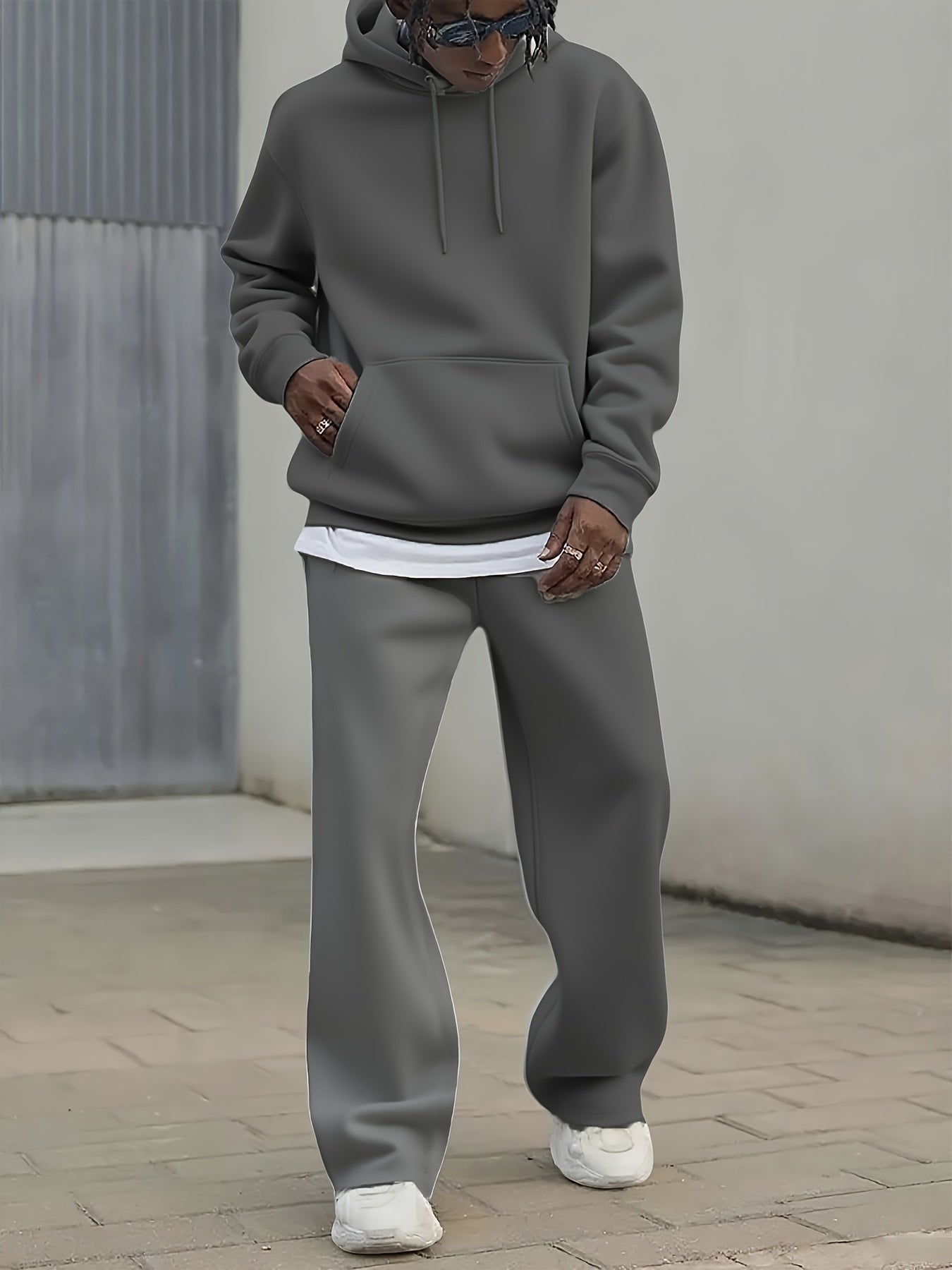Men's Two-piece Set, Casual Round Neck Long Sleeved Hooded Sweatshirt And Sweatpants Set Sportswear Set Spring and Autumn Style Men's Leg Open Cardigan Sports Suit