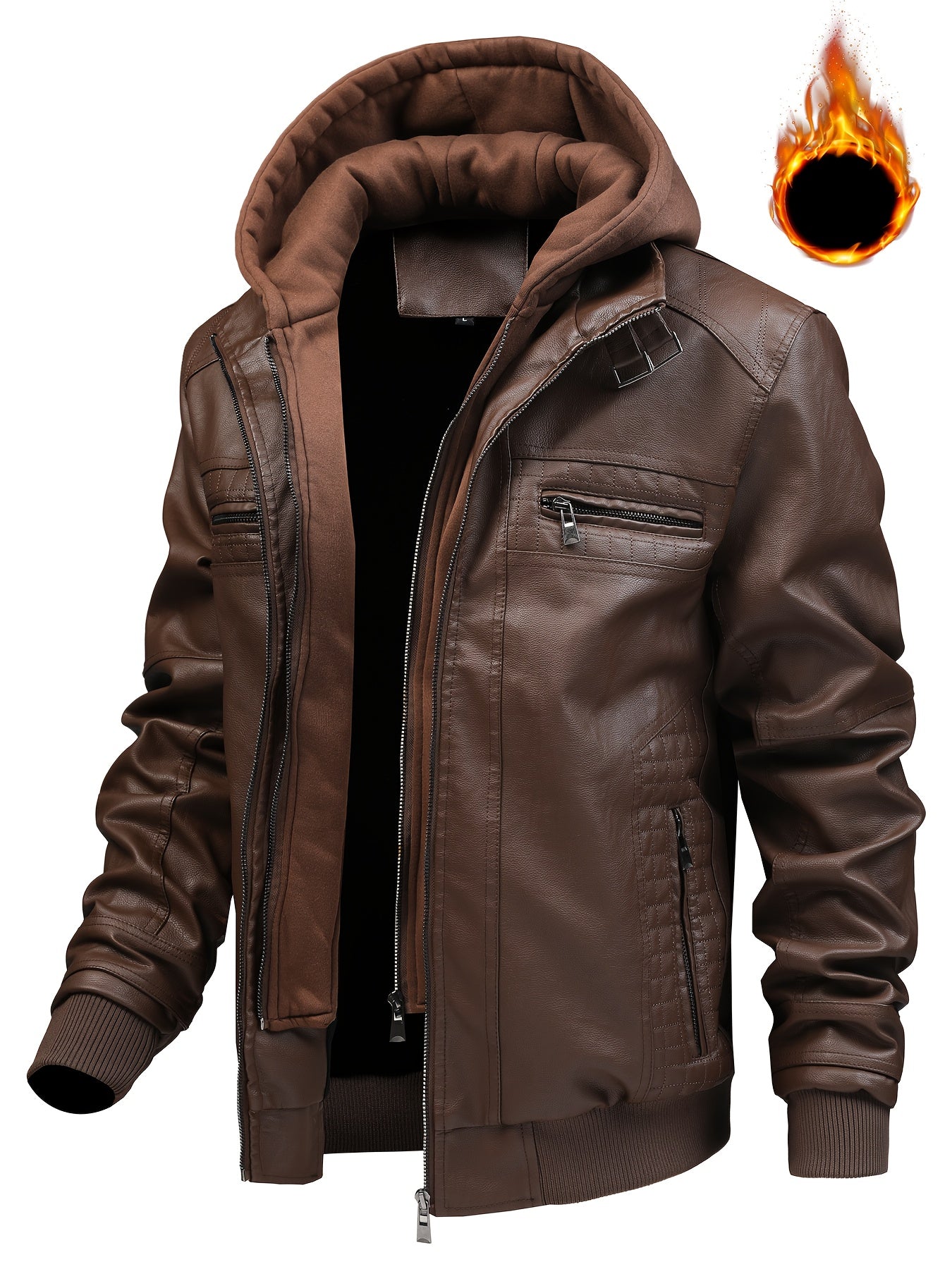 Autumn and Winter Fashion Hooded Motorcycle Jacket, Slim Fit Multi-Pocket Outerwear, Casual Daily Jacket, Outdoor Winter Wear, Lined Winter Coat, Slim Fit Hooded Jacket, Modern Outerwear Look, Slim Fit Design