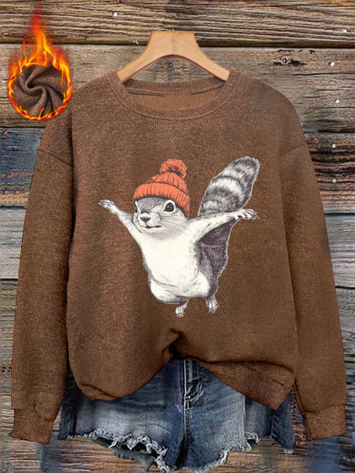 2025 Winter New Women's Warm Fabric Sweatshirt with Cute Cartoon Squirrel Print, Loose Fit Round Neck Fashion Casual Base Layer Versatile Pullover Shirt, Elegant Commuter Style for Autumn and Winter, Christmas Clothing, Christmas Gift, Gift for Mom