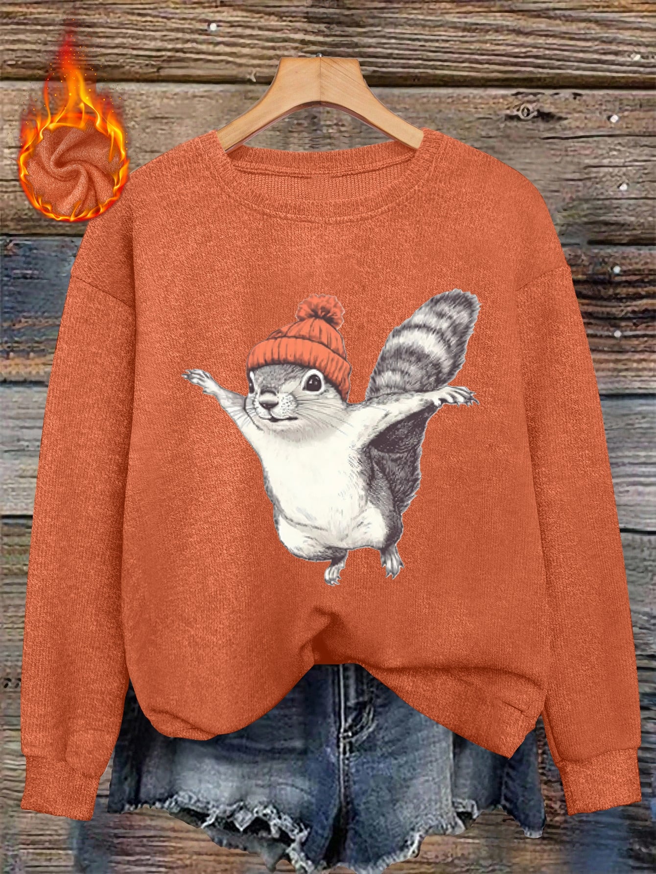 2025 Winter New Women's Warm Fabric Sweatshirt with Cute Cartoon Squirrel Print, Loose Fit Round Neck Fashion Casual Base Layer Versatile Pullover Shirt, Elegant Commuter Style for Autumn and Winter, Christmas Clothing, Christmas Gift, Gift for Mom