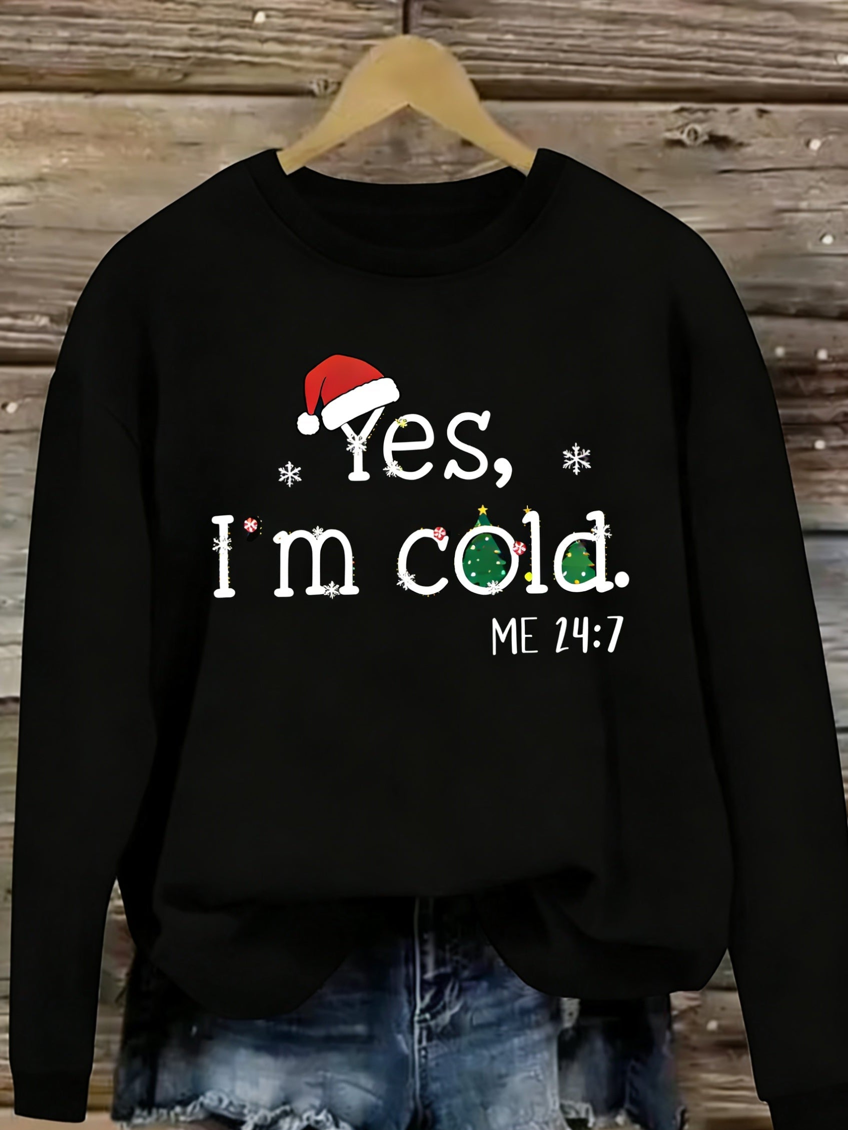 1pc Ladies Casual Round Neck Sweater, Autumn And Winter Long-Sleeved Pullover, Black Sweatshirt, European And American Fashion Printing, Halloween, Christmas, Bows, Candy Bars, Snowflakes, Books, Apples, Gingerbread Men, Christmas Trees