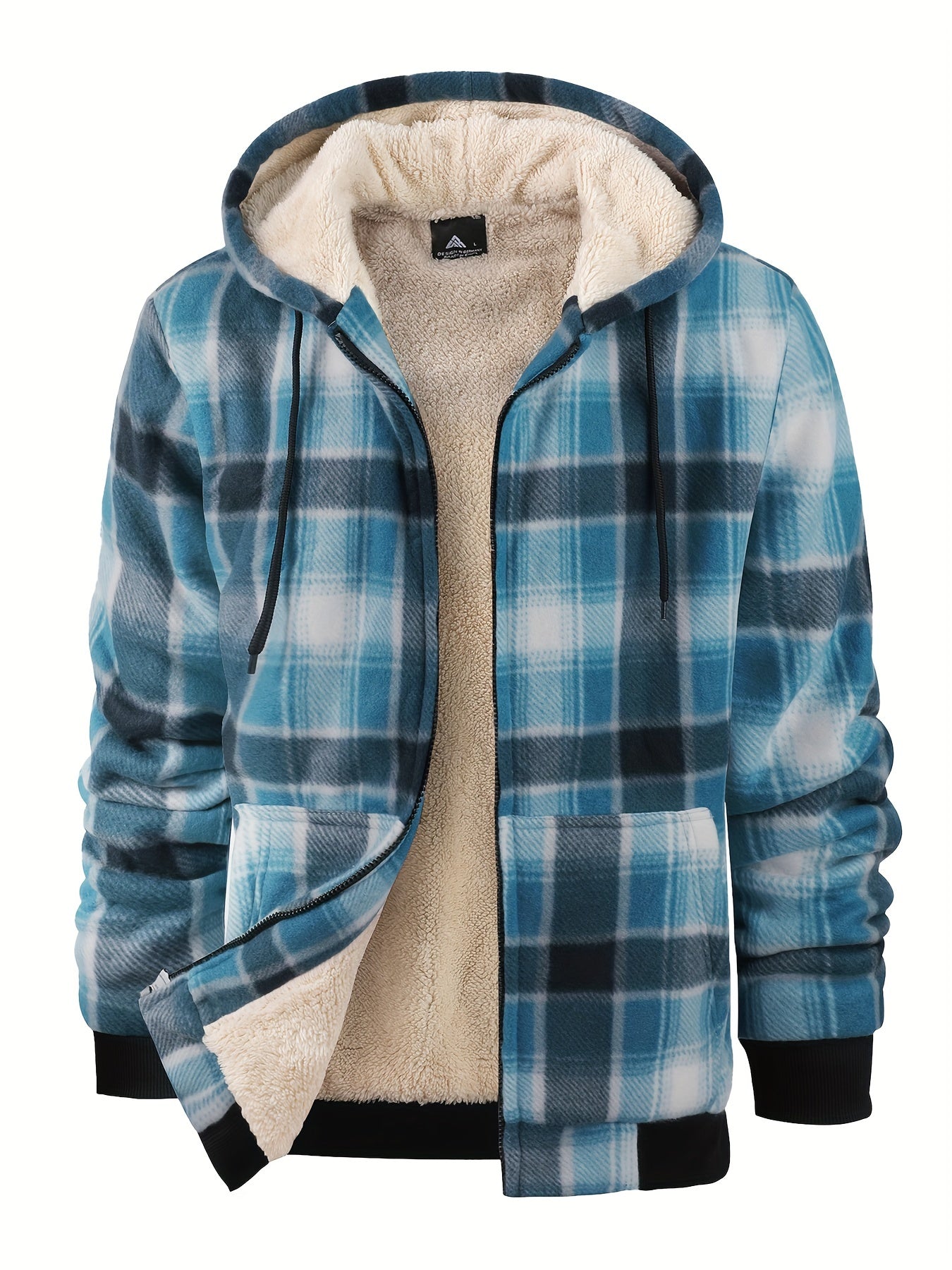 Men's Thickened Fleece Hooded Jacket with Thickened Lamb Fleece Lined Flannel Checked Shirt Jacket