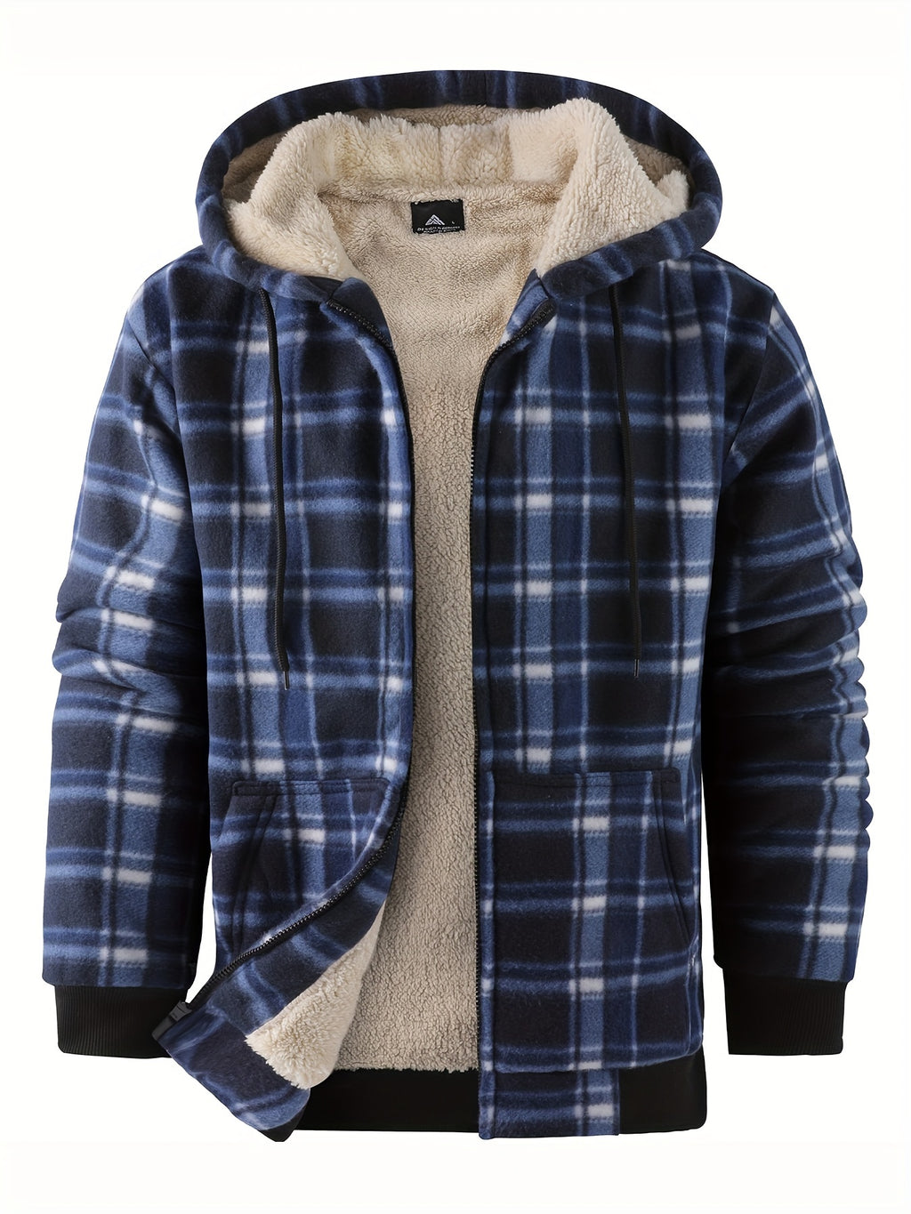 Men's Thickened Fleece Hooded Jacket with Thickened Lamb Fleece Lined Flannel Checked Shirt Jacket
