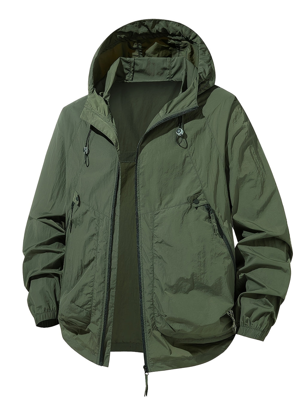 Men'S Lightweight Summer Outdoor Jacket with Full-Zip Closure & Large Zippered Pocket - Breathable Quick-Dry Windproof Shell, Loose Fit Hooded Design for Hiking