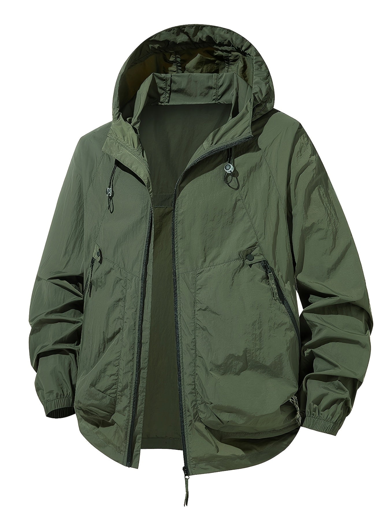 Men'S Lightweight Summer Outdoor Jacket with Full-Zip Closure & Large Zippered Pocket - Breathable Quick-Dry Windproof Shell, Loose Fit Hooded Design for Hiking