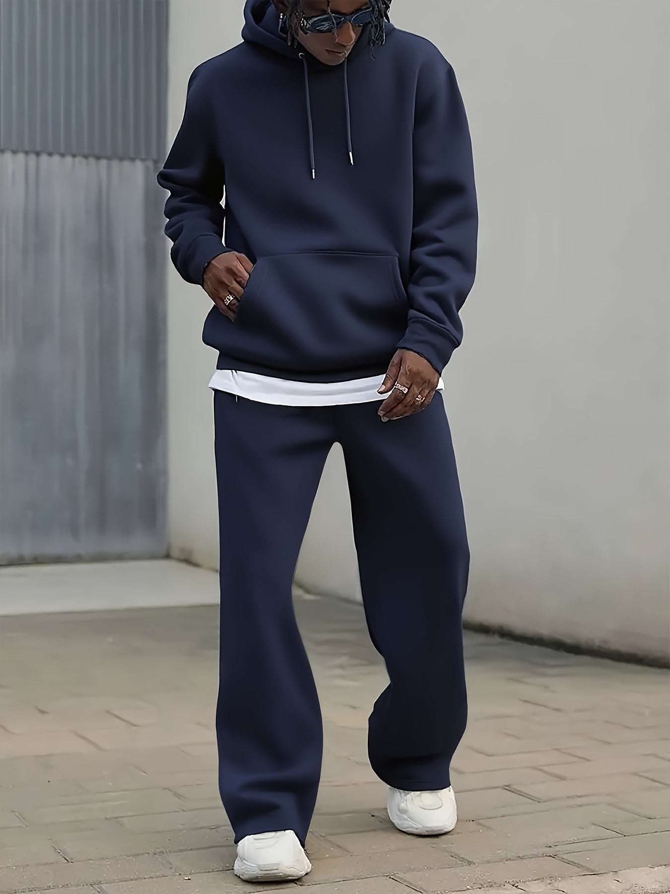 Men's Two-piece Set, Casual Round Neck Long Sleeved Hooded Sweatshirt And Sweatpants Set Sportswear Set Spring and Autumn Style Men's Leg Open Cardigan Sports Suit