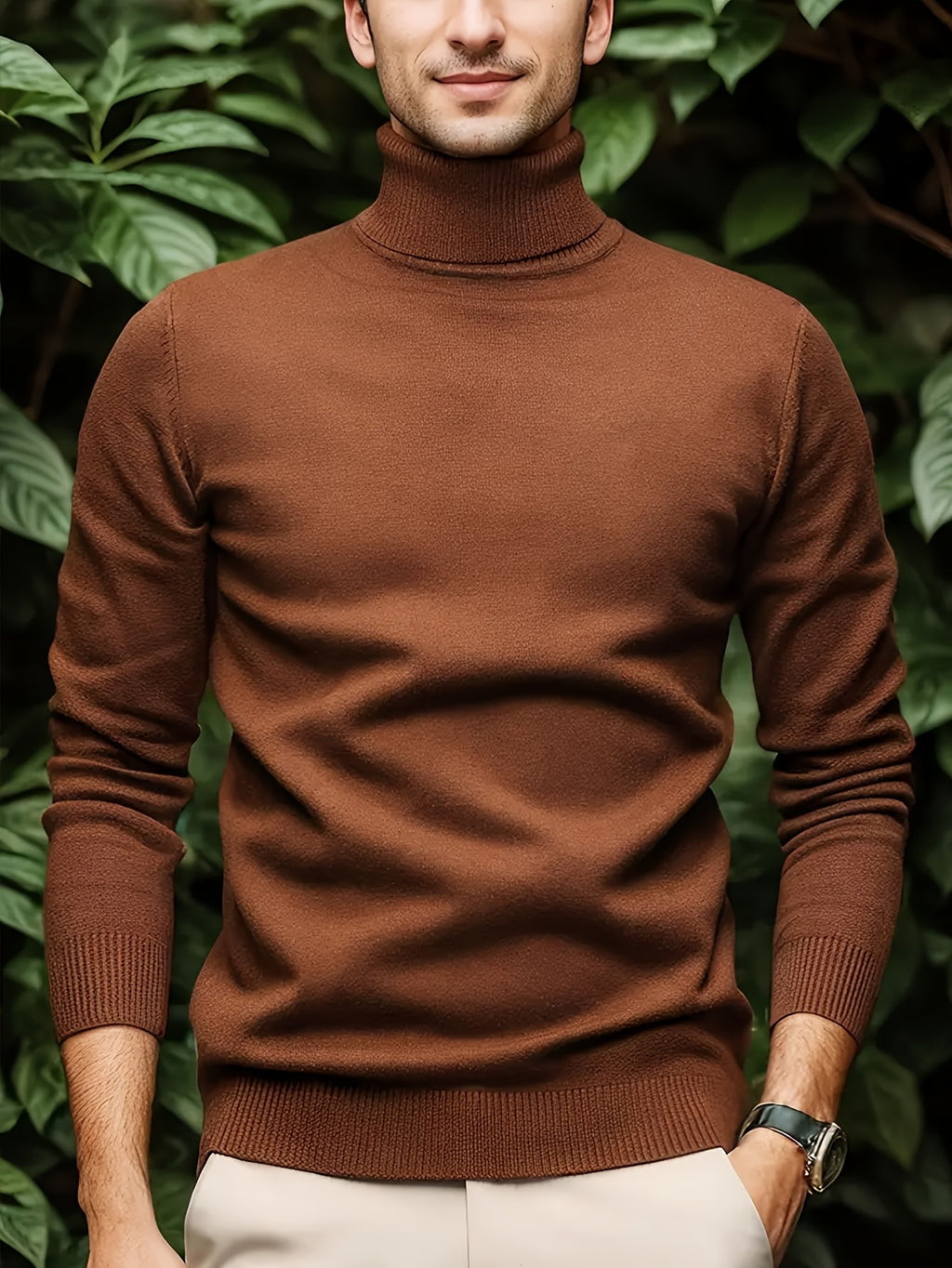 new autumn and winter men's solid color lapel pullover knitted sweater