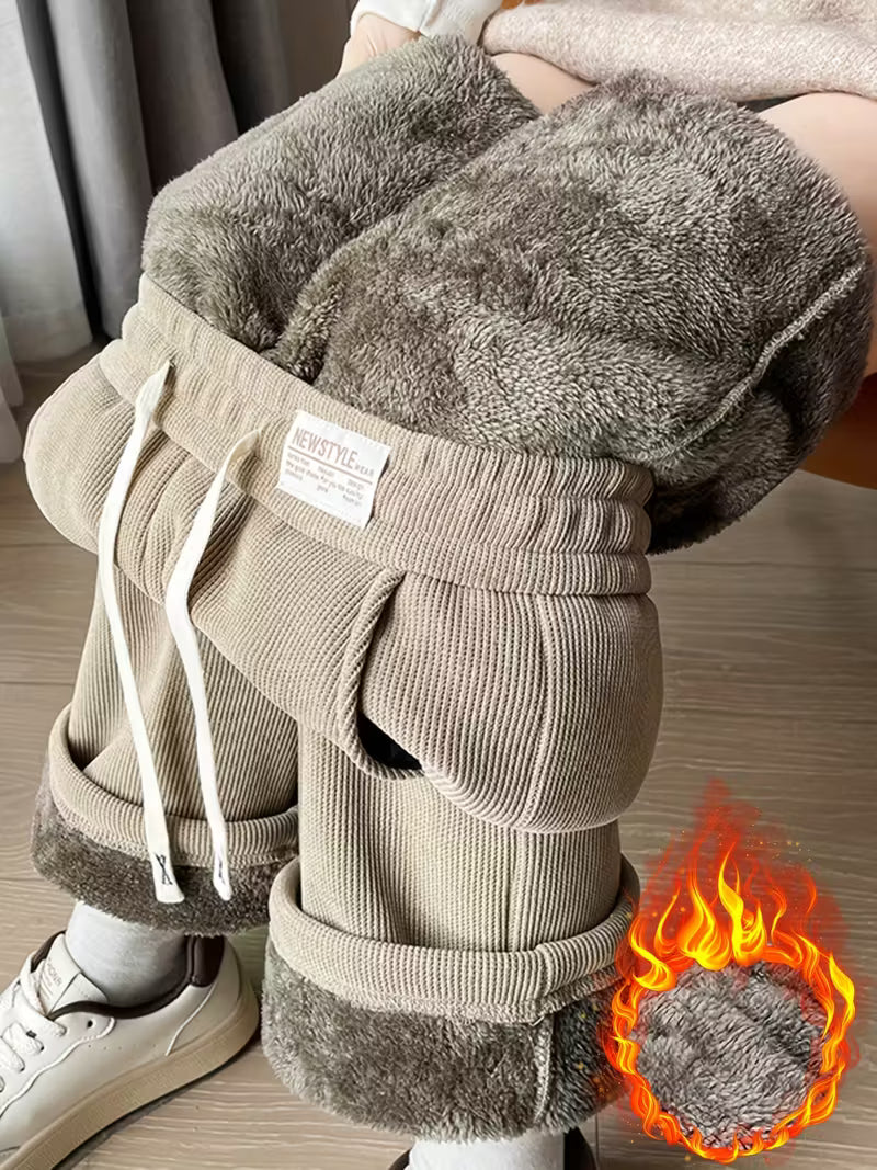Women's autumn and winter fleece-lined, thickened, warm trousers