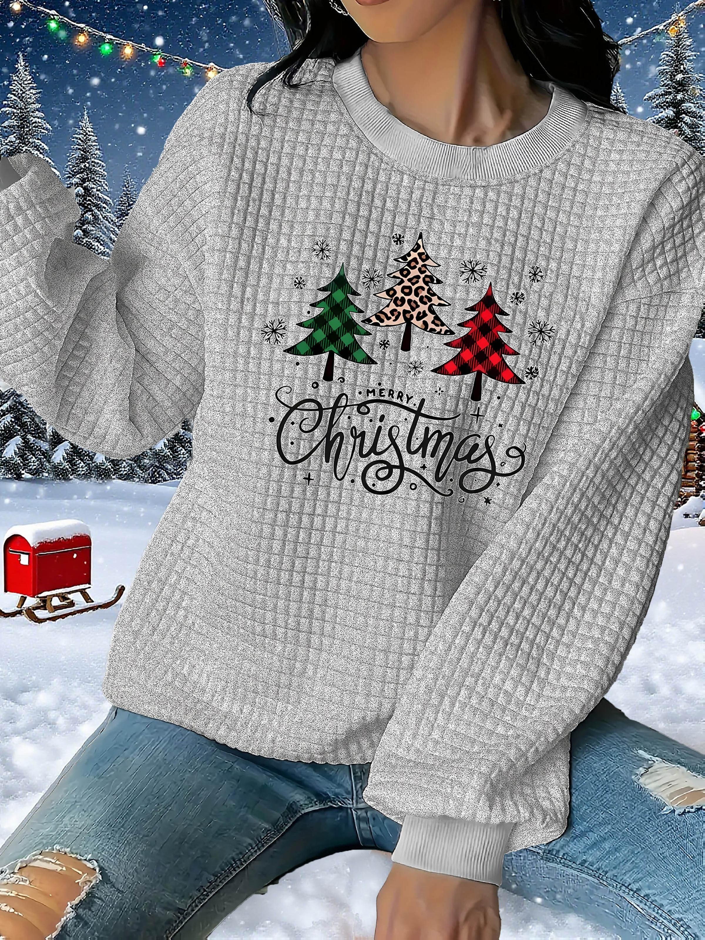 Women'S Christmas Tree Print Sweatshirt - Cozy Crewneck Pullover with Red & Green Holiday Design, Long Sleeve Winter Warmth, Soft Casual Sweater for Fall & Winter, Christmas Sweatshirt, Festive Clothing, Comfortable Fit, Seasonal Fashion