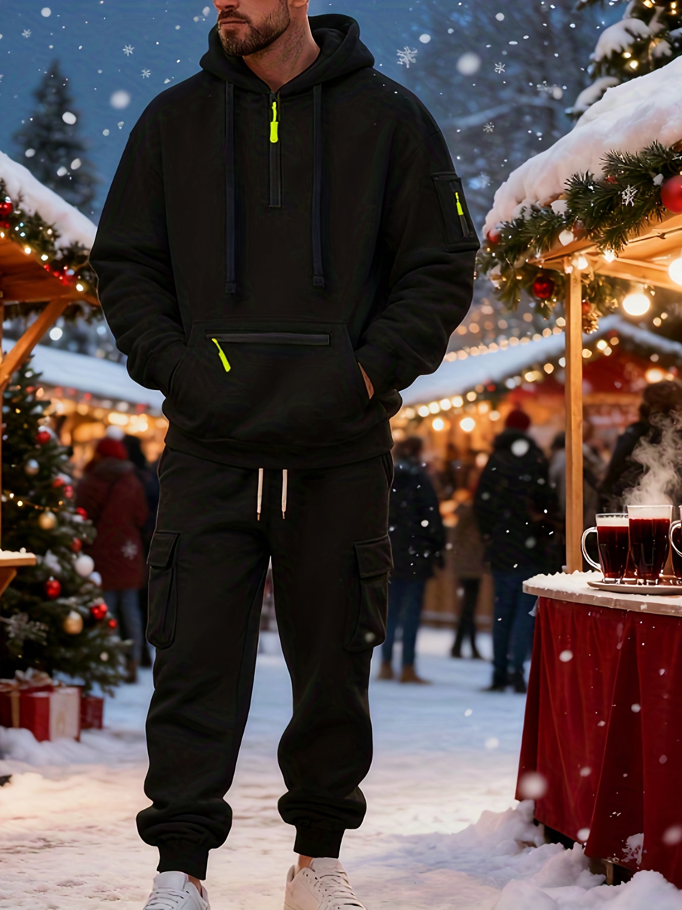 2025 Autumn-Winter New Product: Warm Fleece Sweater Set - Simple Solid Color Hooded Top + Loose Sweatpants - Provides Warmth and Protection Against Cold Weather - Two-Piece Set