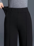 Plus Size - Plus-Size Women'S Elegant High-Waisted Wide-Leg Pants in Solid Pink/Navy Blue, Featuring a Tailored Straight Cut, Diagonal Pockets, Suitable for All Seasons, Office Casual Wear, Machine Washable, Designed Specifically for Curvy Figures.