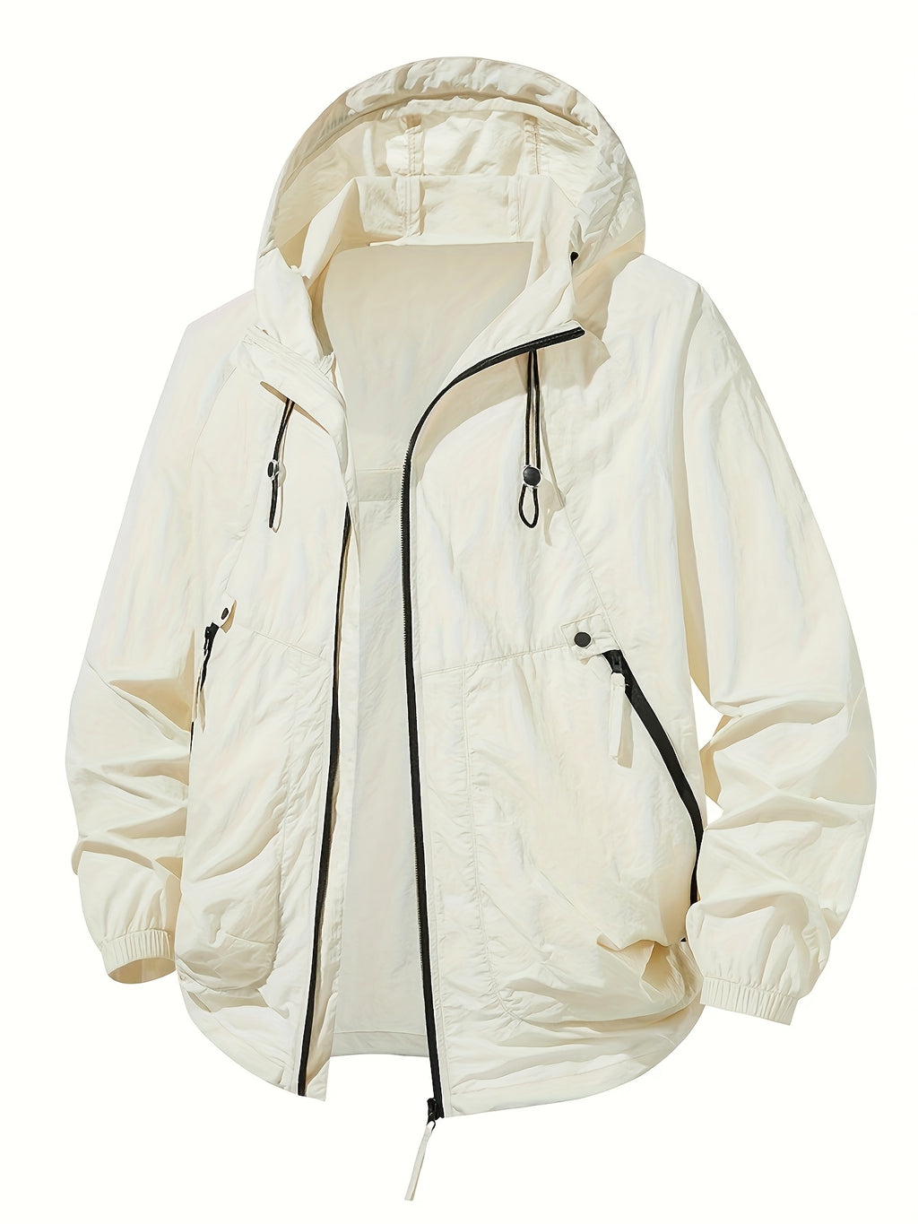 Men'S Lightweight Summer Outdoor Jacket with Full-Zip Closure & Large Zippered Pocket - Breathable Quick-Dry Windproof Shell, Loose Fit Hooded Design for Hiking