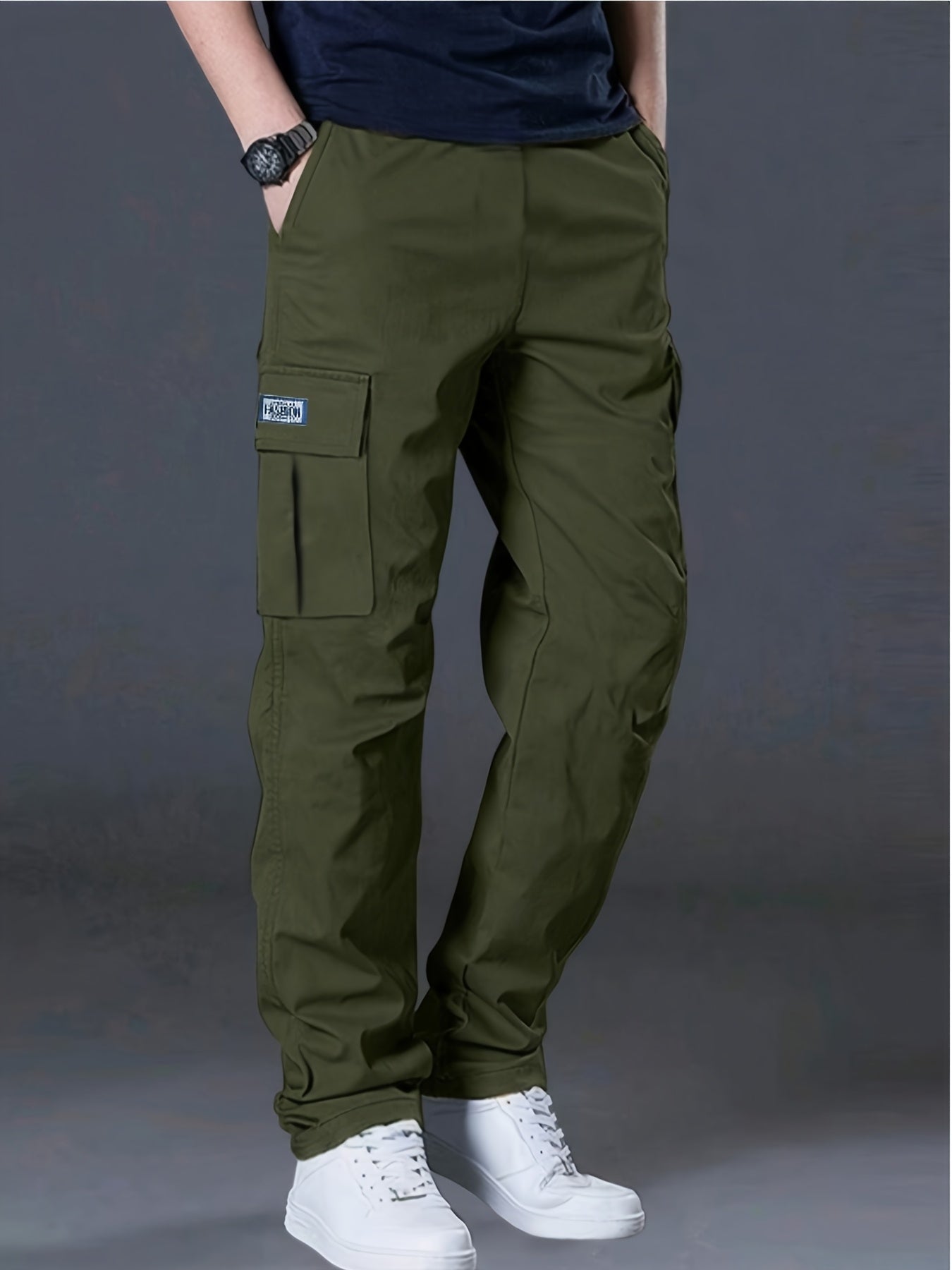 Men's Heavy-Duty Pants with Multi-Pocket Design - Straight-Leg Cargo Trousers, Adjustable Drawstring Waist, All-Season Casual Outdoor & Workwear (Compatible for,, Travel) - Solid Color, Hand Wash/Dry Clean)