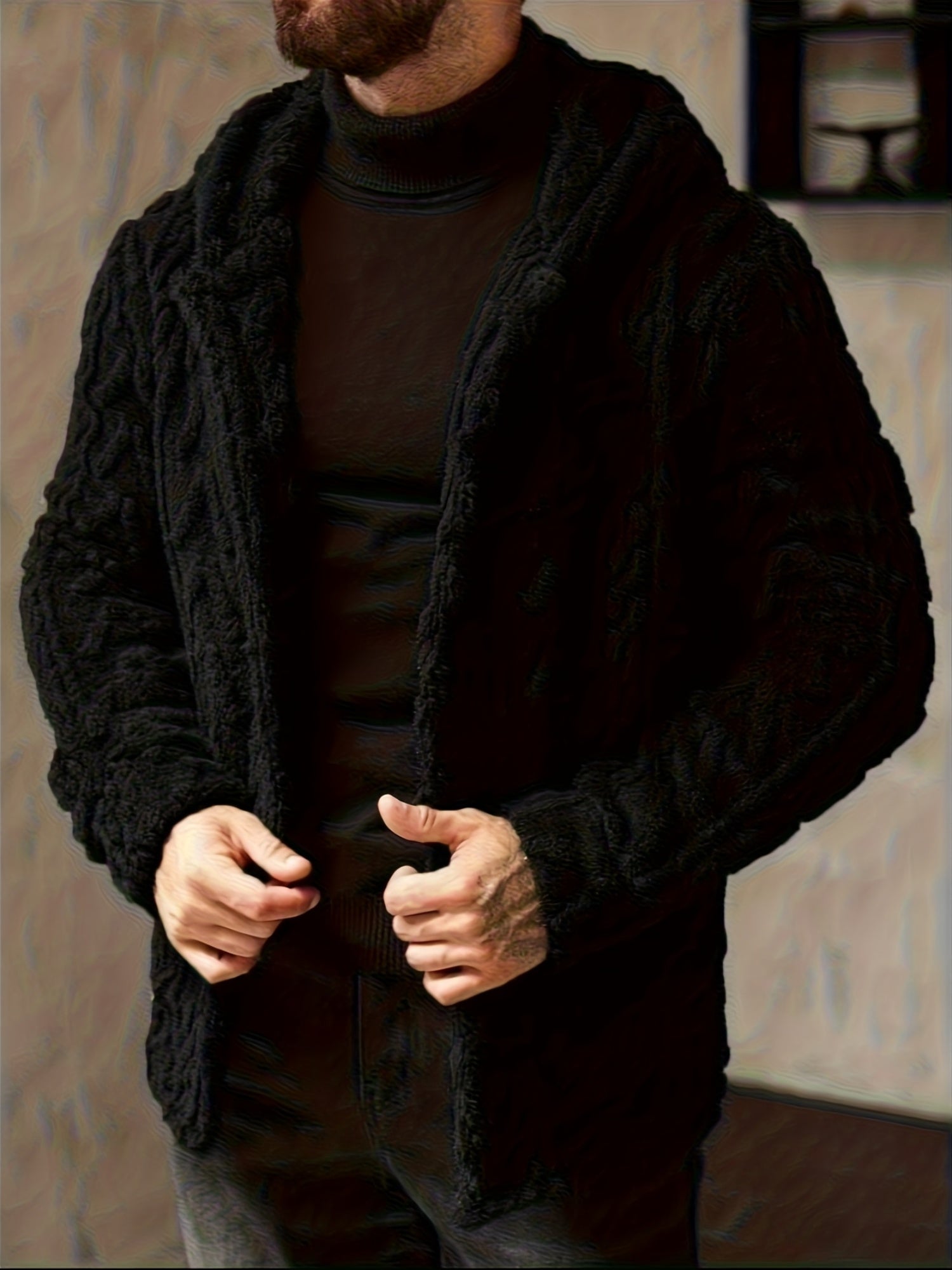 Men'S Casual Solid Color Hooded Fleece Jacket | Suitable for Autumn/Winter, Teddy Velvet, Regular Fit, Button Closure, Single Breasted, No Lining